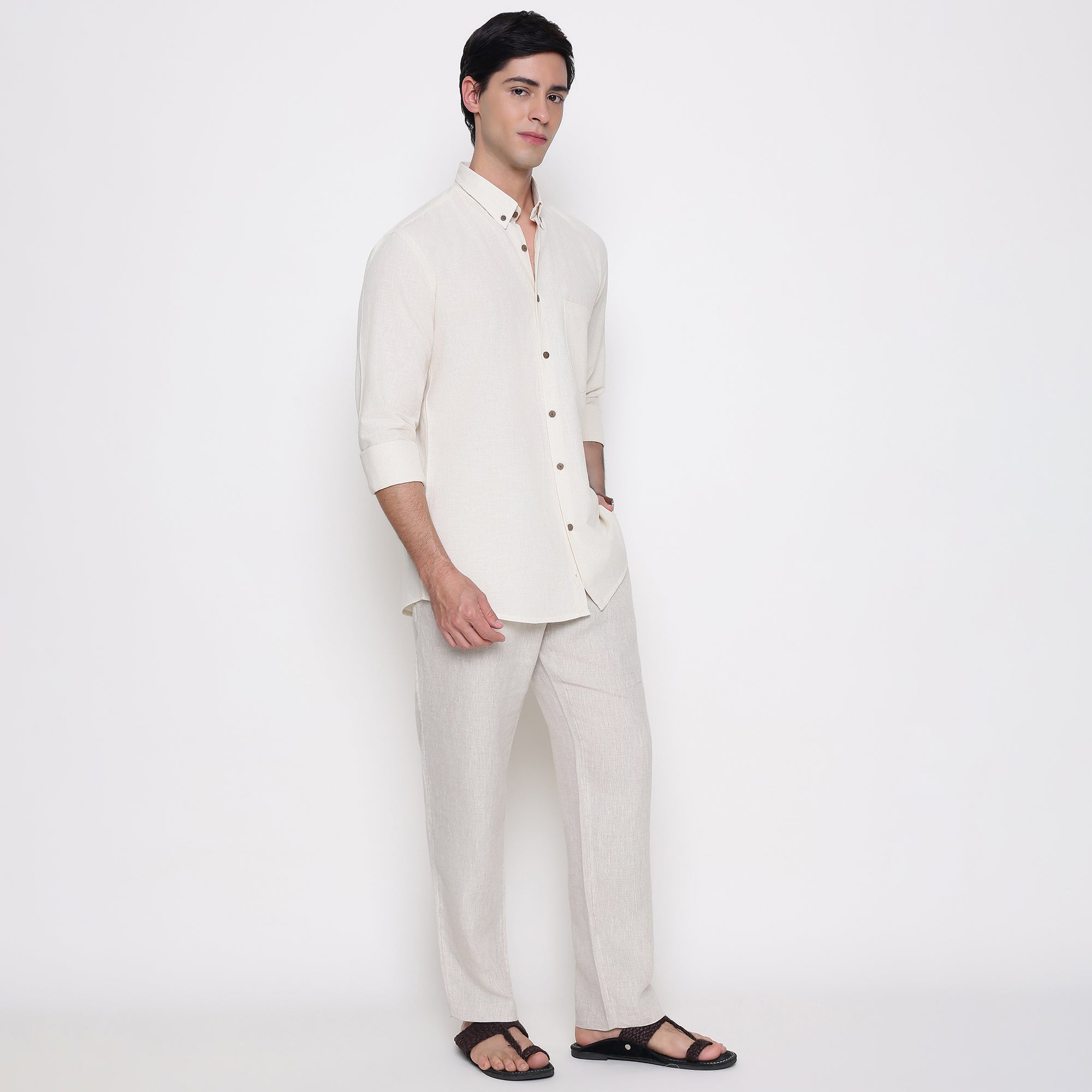Men Solid 100% Kora Cotton Regular Fit Shirt | Pure Cotton | Beige