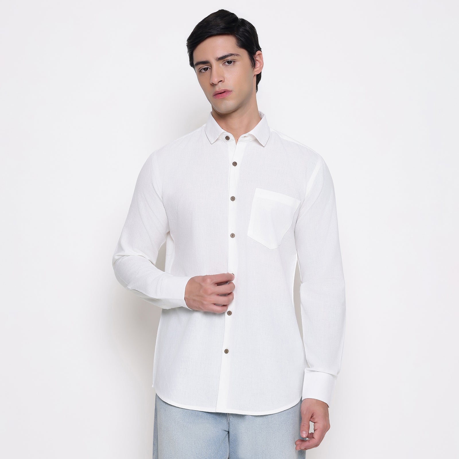 Men Solid 100% Kora Cotton Regular Fit Shirt | Pure Cotton | White