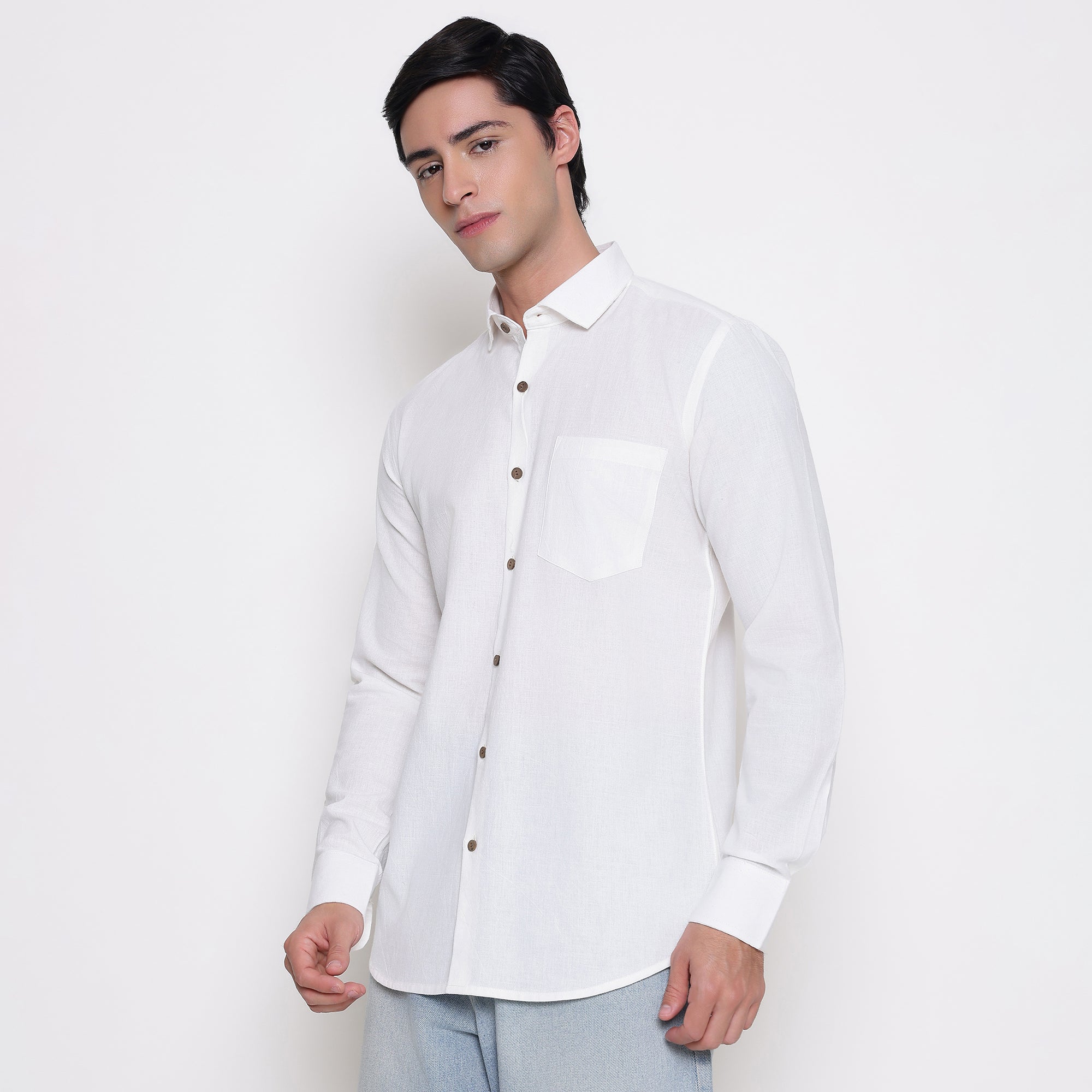 Men Solid 100% Kora Cotton Regular Fit Shirt | Pure Cotton | White