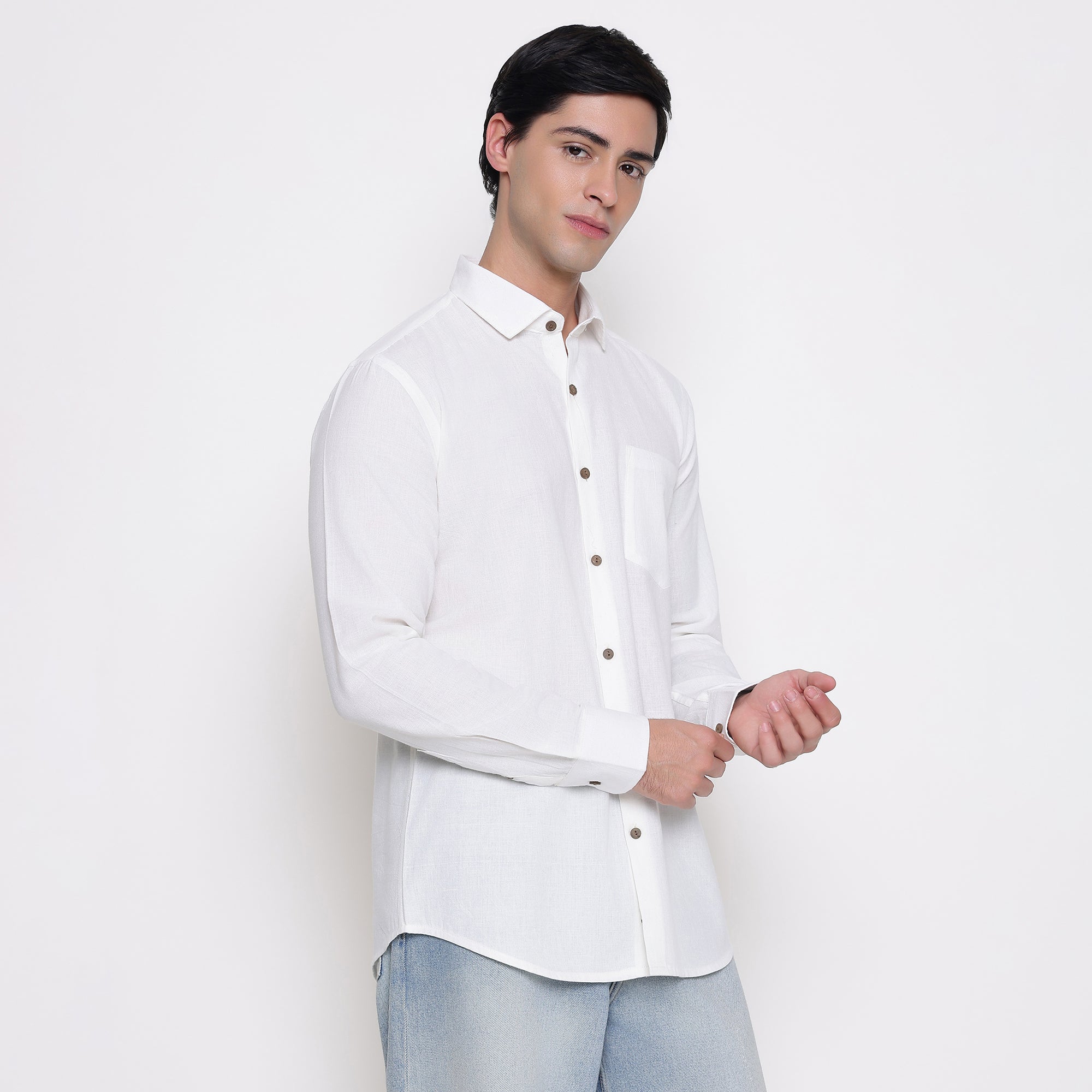 Men Solid 100% Kora Cotton Regular Fit Shirt | Pure Cotton | White