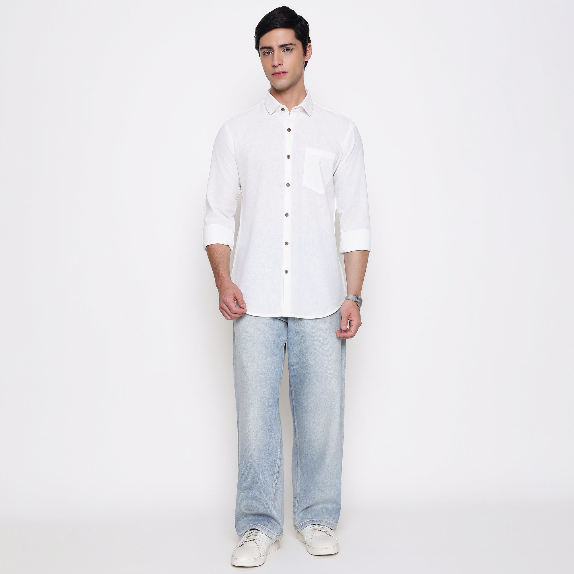 Men Solid 100% Kora Cotton Regular Fit Shirt | Pure Cotton | White