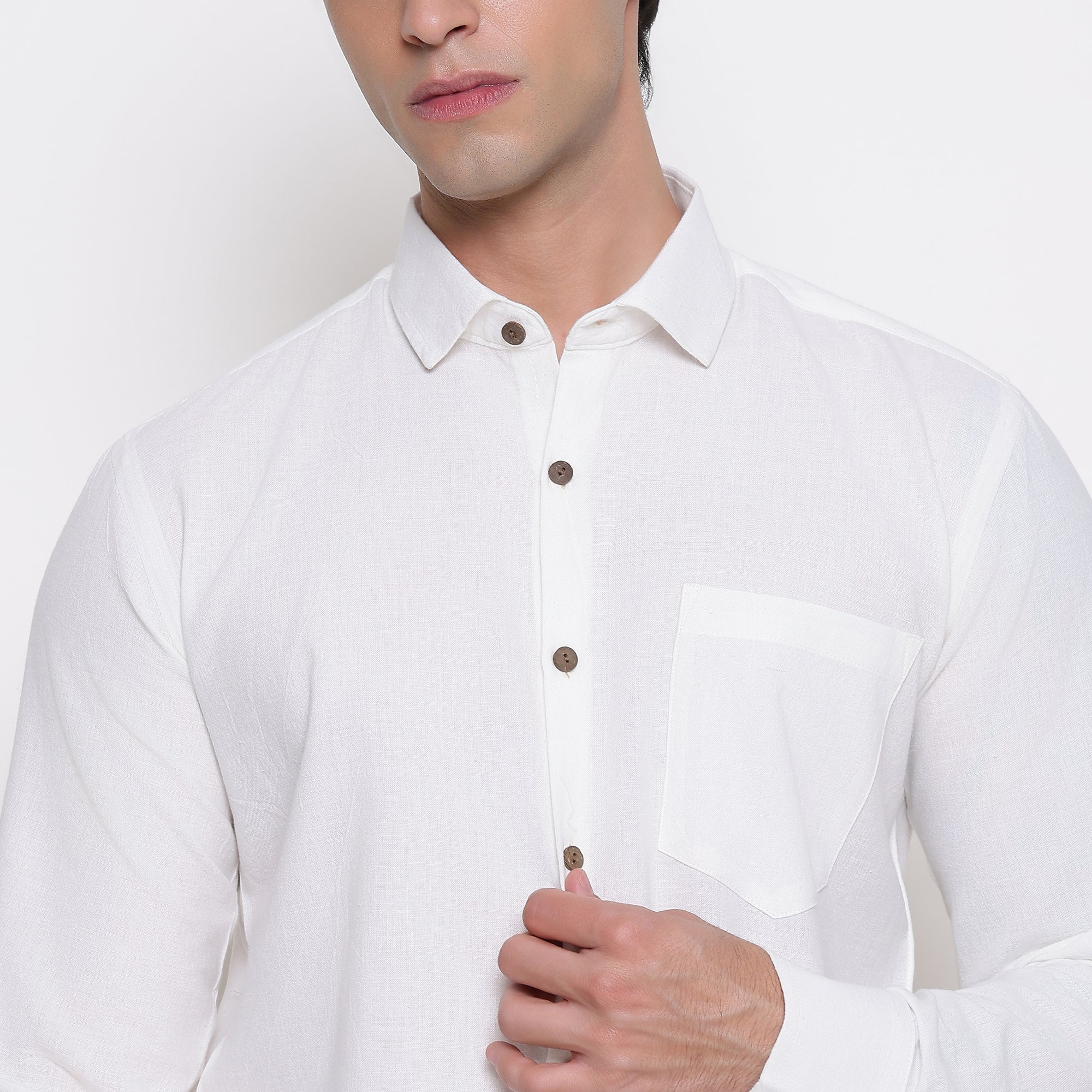 Men Solid 100% Kora Cotton Regular Fit Shirt | Pure Cotton | White