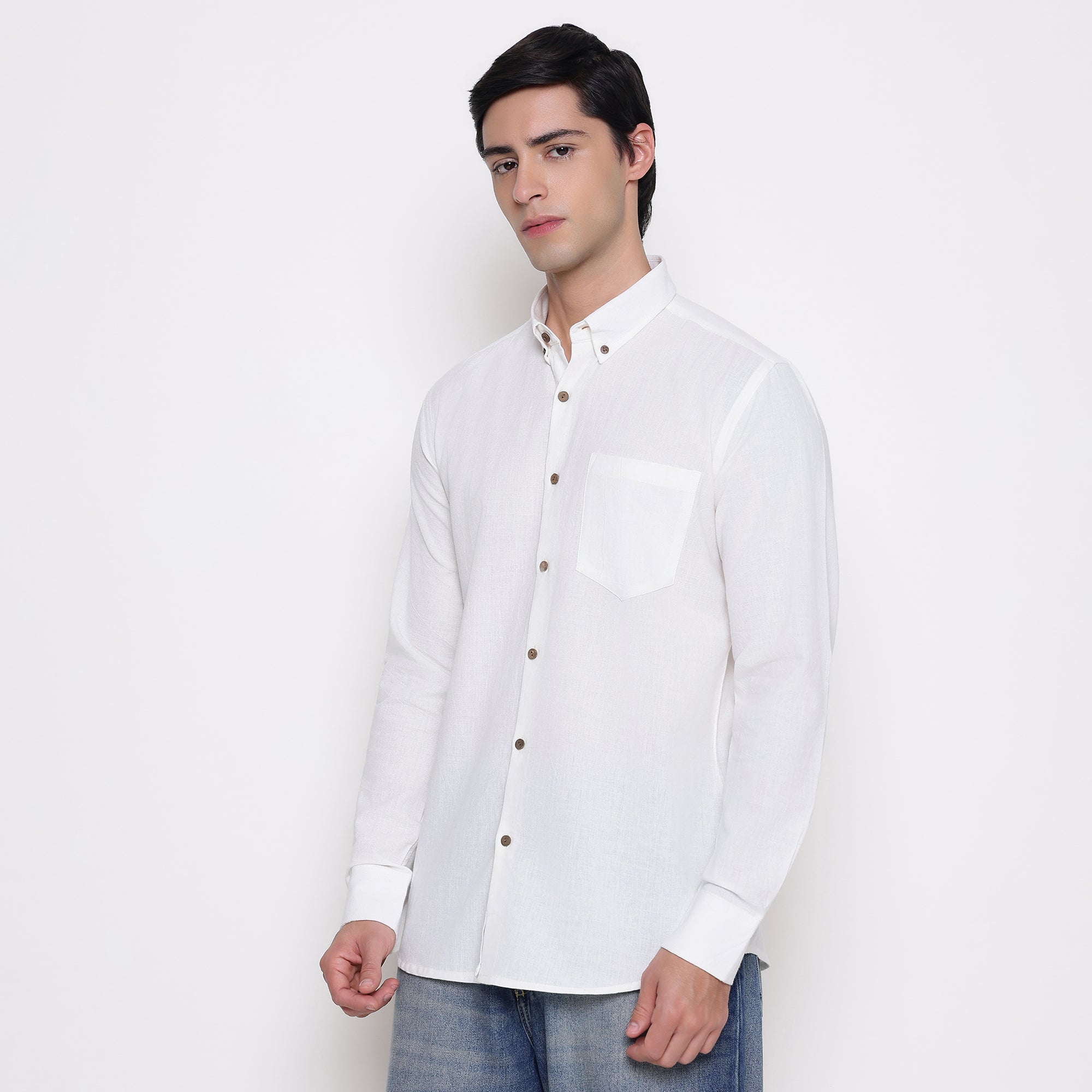 Men Solid 100% Kora Cotton Regular Fit Shirt | Pure Cotton | Pure White