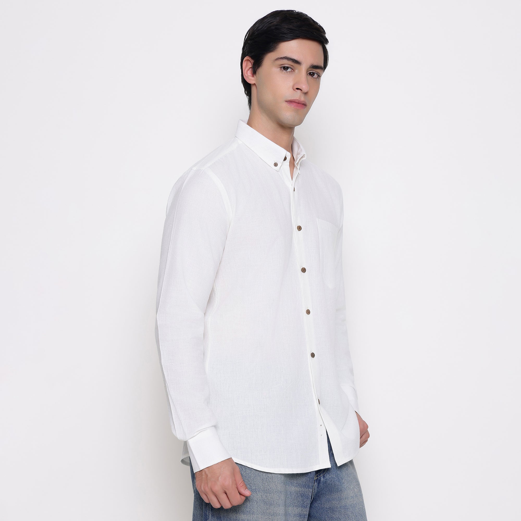 Men Solid 100% Kora Cotton Regular Fit Shirt | Pure Cotton | Pure White