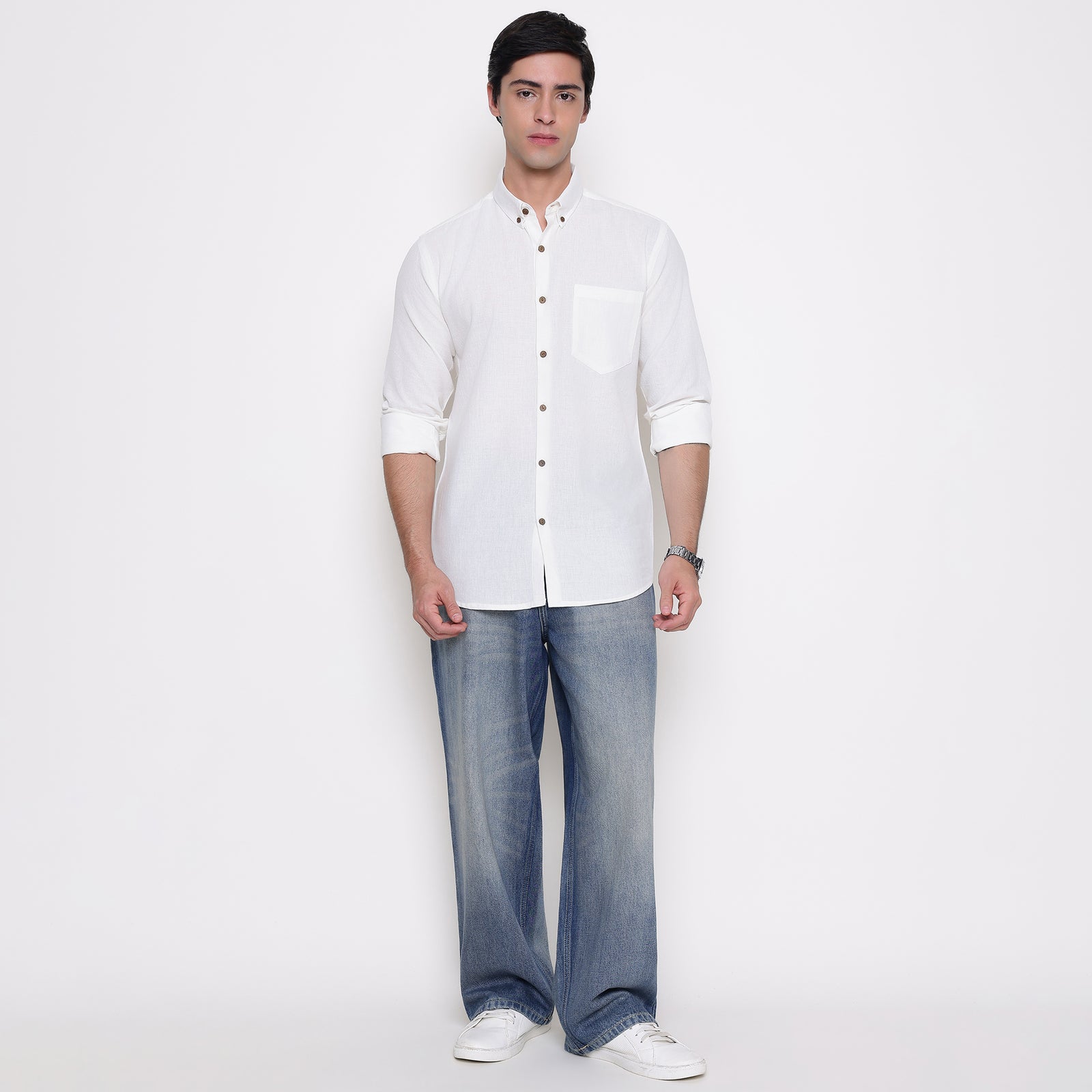Men Solid 100% Kora Cotton Regular Fit Shirt | Pure Cotton | Pure White