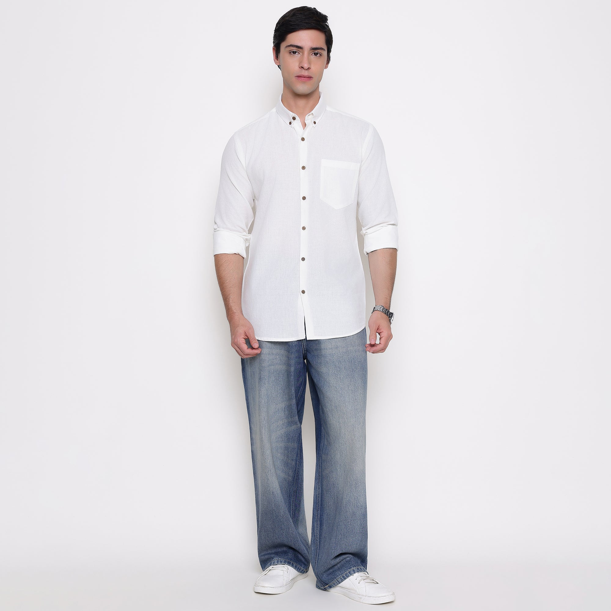 Men Solid 100% Kora Cotton Regular Fit Shirt | Pure Cotton | Pure White