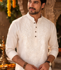 Men Embroidered Regular Fit 100% Kora Cotton Kurta Pyjama Set | Off White