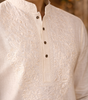 Men Embroidered Regular Fit 100% Kora Cotton Kurta Pyjama Set | Off White